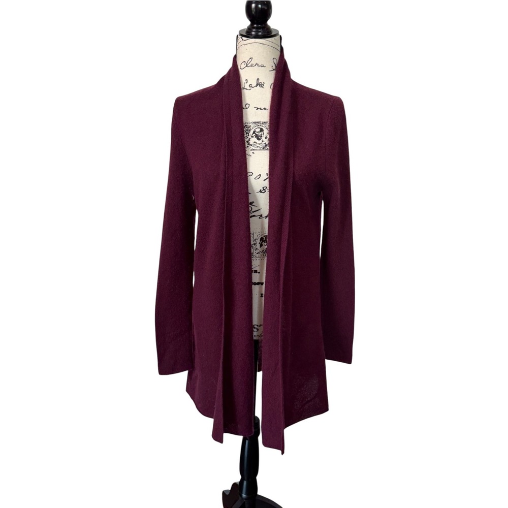 White+Warren Burgundy Solid 100% Cashmere Trapeze Cardigan, L